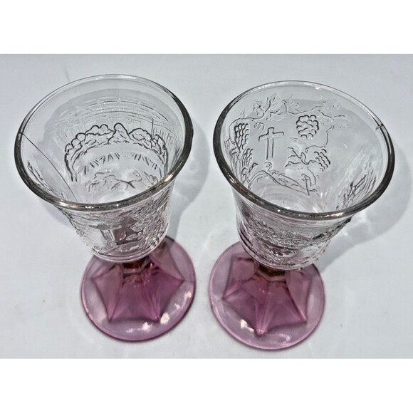 2 Vintage Tiara Indiana Glass Pink/Plum Fade Last Supper Wine Chalice Goblets 7” - Picture 3 of 16